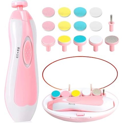 Qunlions life Baby Nail Trimmer Electric-6 in 1 Baby Nail File Clippers Infant Grooming Kit Manicure Set for Toddler or Adults, Pink