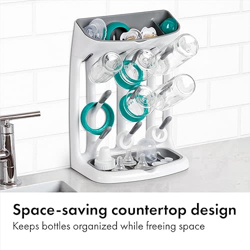OXO Tot Space-Saving Baby Bottle Drying Rack, Compact Dish Drying Rack with Removable Trays, Countertop Bottle Organizer for Baby Bottles, Nipples, Pacifiers and Lids, BPA Free, Dishwasher Safe