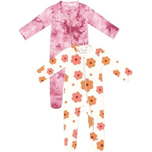 Jimonda Baby Girls Boys Footed Pajamas,Rayon From Bamboo,2 Way Zipper Long Sleeve Soft Sleeper Pjs,Infant Tie-dye Romper