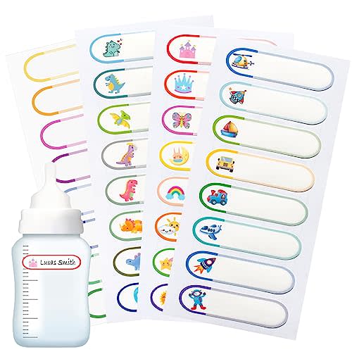 Name Labels for Kids Stuff School Supplies, 128PCS Waterproof Baby Bottle Labels for Daycare Essentials, Self-Laminating Dishwasher Safe Personalized Name Stickers Tags for Water Bottle Sippy Cup