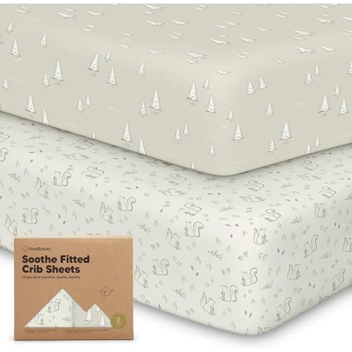 KeaBabies 2-Pack Organic Crib Sheets for Boys, Girls, Jersey Fitted Baby Crib Sheets Neutral, Cotton Breathable Crib Sheet, Cute Printed Crib Mattress Sheet, Baby Mattress Sheets (Pine Grove)
