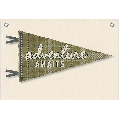 LZYRF Adventure Awaits Nursery Wall Canvas Banner, Boho Nursery Decor Boy, Vintage Green Adventure Hanging Banner Flag Wall Art Decor for Kids Nursery Toddler Boy Room Bedroom Playroom, 20x30 Inch