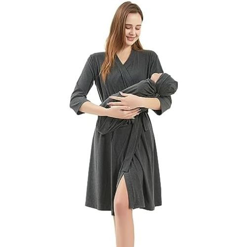 Galabloomer Maternity Robe and Baby Receiving Blanket, Matching Mommy Labor Delivery Robe and Swaddle Set