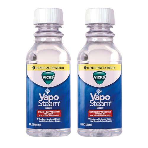 Vicks VapoSteam Medicated Liquid with Camphor, a Cough Suppressant, 8 Oz – VapoSteam Liquid Helps Relieve Coughing, for Use in Vaporizers and Humidifiers (Pack of 2)