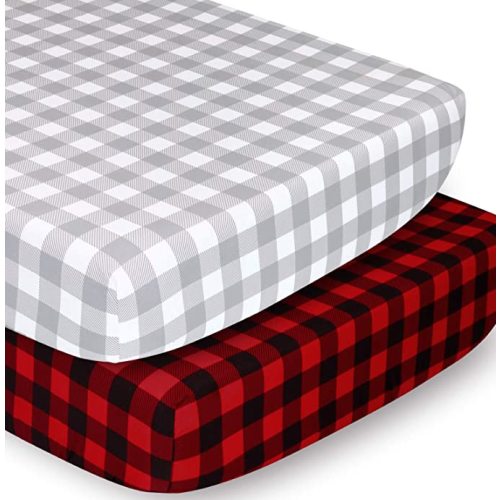 The Peanutshell Crib Sheet Set for Baby Boys or Girls | Red, Black & Grey Buffalo Plaid | 2 Pack Set