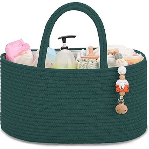 COMSE Baby Diaper Caddy Organizer, Car Caddy, Diaper Change Organizer, Gift Baskets Empty, Portable Tote Bag with Divider, Baby Shower Gifts Newborn Essentials Registry Must Have, Dark Green