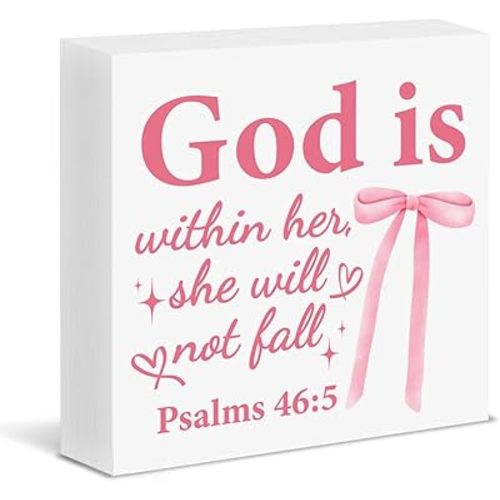 Christian Girl Nursery Wooden Block Sign Bible Verse Religious God Is within Her She Will Not Fall Wood Box Sign Home Nursery Girls Room Dorm Decor
