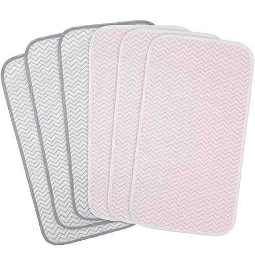 BlueSnail Absorbt and Ultra Soft Quilted Waterproof Changing Pad Liner 6pk (Gray+Pink)