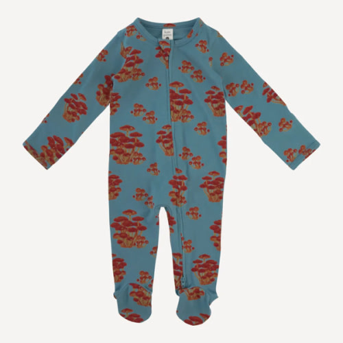 long sleeve two way zipper footie | red mushroom bunch | organic cotton jersey