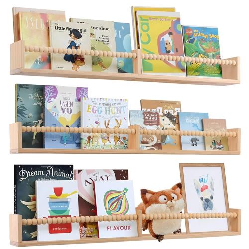 Amazon.com: birola Nursery Book Shelves for Kids Rooms - 32 Inches Floating Wall Bookshelves Set of 3, Space-Saving Nursery Shelves with Beads Design for Kids Room, Bedroom and Study Room(Natural) : Home & Kitchen