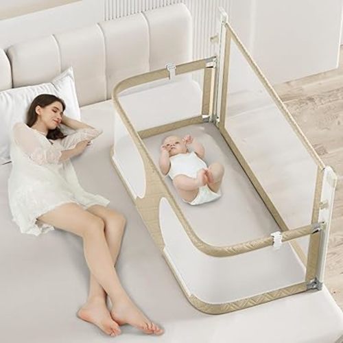 3 in 1 Baby Bedside Sleeper Portable Crib, Foldable Bed Rail for Toddlers, Crib Side Bed with Adjustable Height, Baby Playpen, Suitable for Twin, Full, King & Queen Size Bed (Brown)