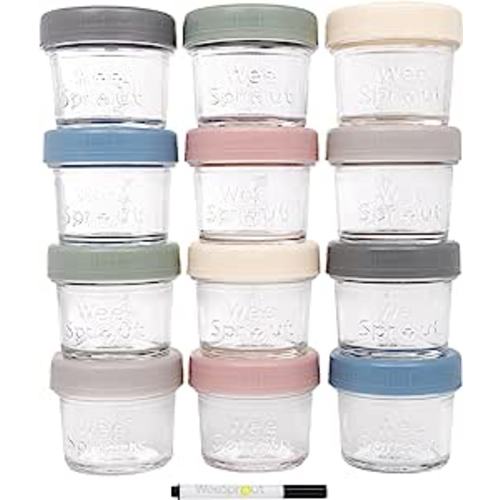 Amazon.com: WeeSprout Glass Baby Food Storage Jars w/Lids (4 oz, 12 Pack Set) Snack, Puree, Reusable Small Containers, Breast Milk, Fridge or Freezer, Microwave & Dishwasher Safe, Essential Must Have for Infants : Baby