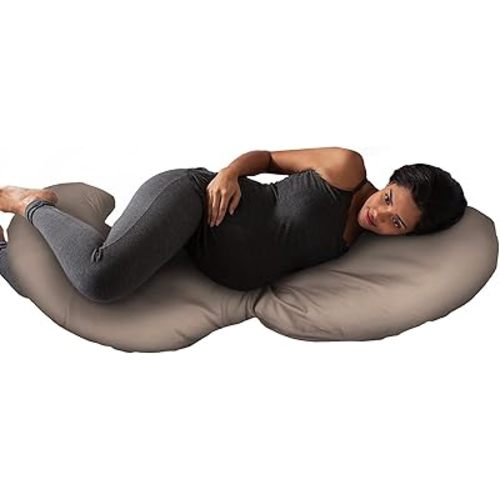 Boppy Total Body Pregnancy Pillow with Organic Cotton, Easy-on Removable Cover in Biscuit for Full-Body Support, Body Pillow for Pregnancy and Postpartum Positioning