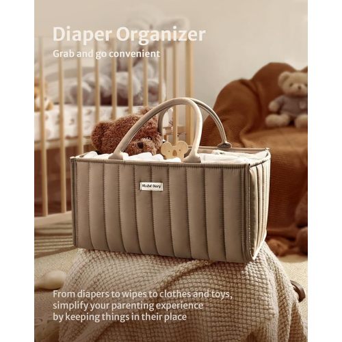 Blissful Diary Baby Diaper Caddy Basket, Stylish Baby Diaper Caddy Organizer, Storage Basket for Diapers - Baby Gift Registry for Newborn Baby Shower List and Baby Must Haves Essentials - Mocha Brown