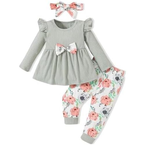 Toddler Baby Girl Clothes Infant Girl Outfits Summer Ruffle Floral T-Shirt Top Pants Set Spring Clothes