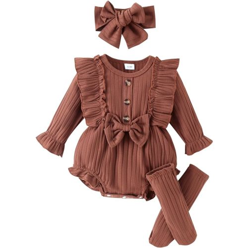 Newborn Baby Girl Clothes Ruffle Long Sleeve Romper Dress Onesie Bodysuit Jumpsuit Headband Socks Infant Outfits