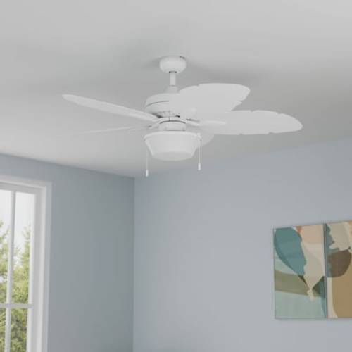 Harbor Breeze Waveport 52-in White LED Indoor/Outdoor Downrod or Flush Mount Ceiling Fan with Light (5-Blade) WK52LW5LED at Lowes.com