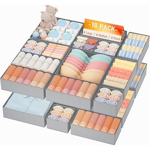 DIMJ Drawer Organizer Clothes Storage - 18 Pack Baby Dresser Organizer for Nursery, Foldable Closet Drawer Organizer Bins for Bedroom Organization, Fabric Storage Dividers for Socks, Underwears, Bras