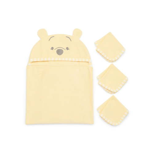Disney Baby Wishes + Dreams Character Infant Baby Bath Set, Hooded Towel and 3 Washcloths, One Size