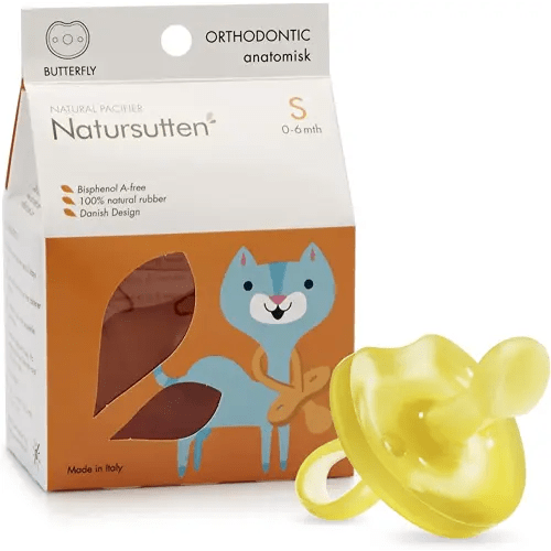Natursutten Orthodontic Pacifier 0-6 Months - Natural Rubber Pacifier - Eco-Friendly, BPA-Free Newborn Pacifier - Butterfly - Made in Italy - 1 Piece