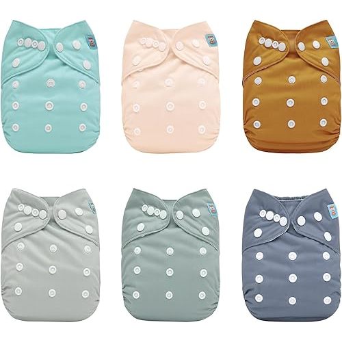 ALVABABY Baby Cloth Diaper 6 Pack with 12 Inserts One Size Cloth Diaper Covers Adjustable Washable Reusable for Baby Girls and Boys