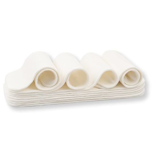 Nora's Nursery 5-Layer Cotton Inserts – 10 Pack with Snaps | Super Absorbent, Reusable & Washable Diaper Liners | Leak-Proof Cloth Diaper Inserts for Overnight Comfort and Protection