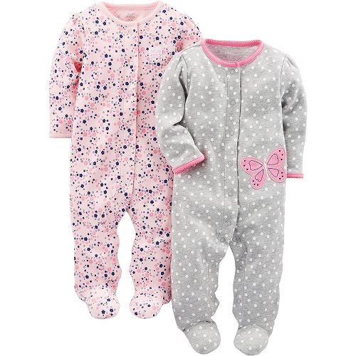 Simple Joys by Carter's Baby Girls' 2-Pack Cotton Snap Footed Sleep and Play