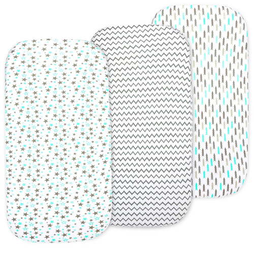 Baby Bassinet Sheet Set – 3 Pack - Keep Baby Happily Sleeping in Cold & Hot Weather w/ Ultra-Soft Universal Fitted Jersey Cotton Bassinet Sheets for Oval, Hourglass & Rectangle Bassinet Mattress