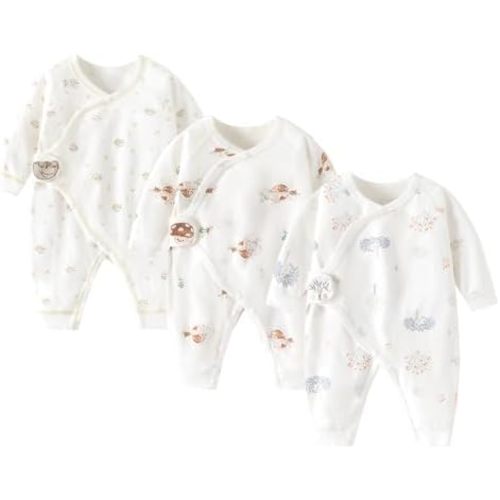 Newborn Baby Romper - Unisex Cotton Bodysuit for Infant Baby Boys Girls 3 Pack Long Sleeve Button Solid Jumpsuits