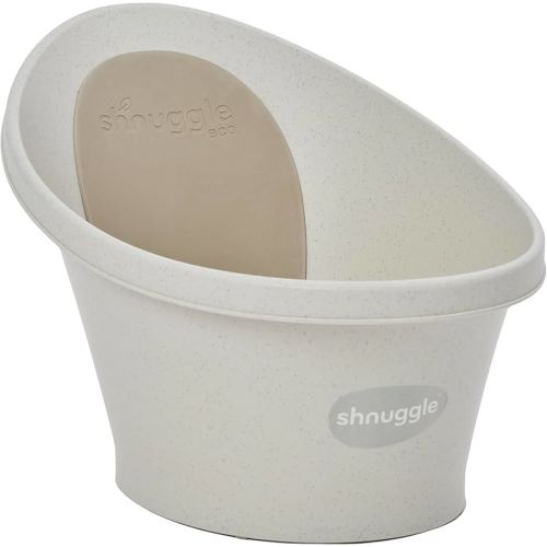 Shnuggle ECO Newborn Baby Bath | Recycled Material with Built-in Support Bump and Soft Backrest | Suitable from Newborn | Includes Water Plug | Cookies and Cream Colour | Beige Taupe Speckled
