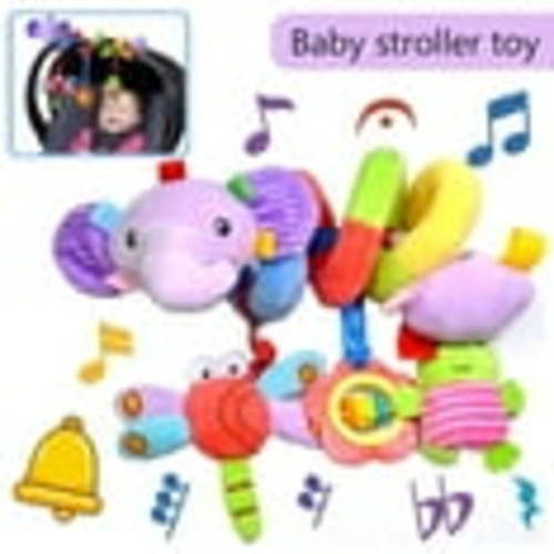 Homaful Baby Activity Spiral Plush Stroller Toys for 0-12 Months Crib Ornament Hangings Purple Elephant Shape Design Stroller Toys Car Seat Toys with Music Box Squeaker and Rattles