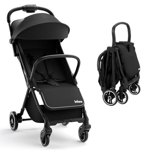 INFANS Lightweight Baby Stroller, One-Hand Gravity Fold, Compact Travel Stroller for Airplane with Aluminium Frame Adjustable Backrest, Foldable Toddler Stroller for Infant 0-36 Month