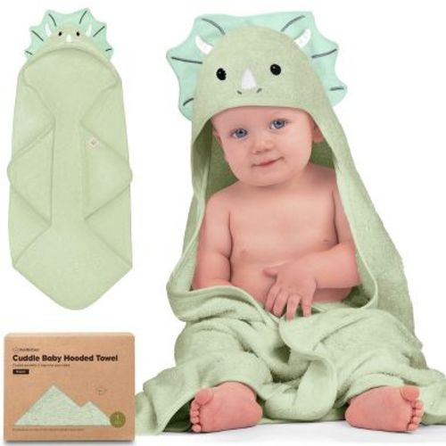 KeaBabies Cuddle Baby Hooded Towel, Organic Baby Bath Towel, Hooded Baby Towels, Baby Beach Towel for Newborn, Kids (Triceratops)