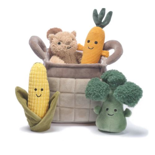 Plush Veggie Basket Play Set with Interactive Stuffed Vegetable Toys – Lambs & Ivy