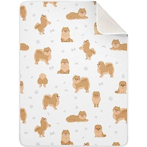 Ollabaky Pomeranian Dogs Baby Blanket for Boys Girls Cotton Throw Blanket Swaddle Blanket for Crib Stroller Nursery Receiving Blanket Infant Toddler Unisex 30"x40"