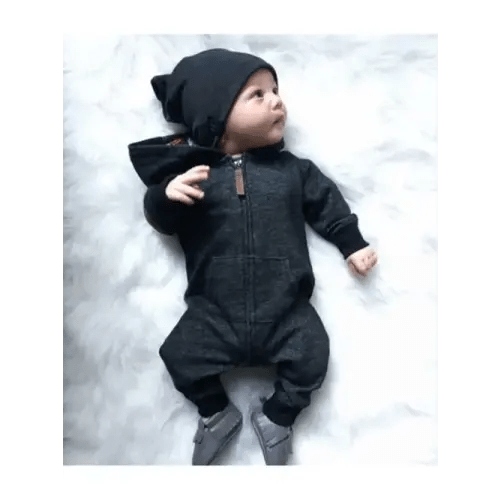 Newborn Baby Boy Girl Solid Color Jumpsuit Hoodie Romper Zipper Long Sleeve * Outfits Warm Clothes