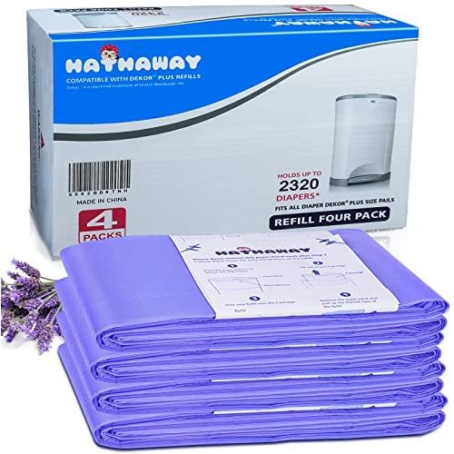 Diaper Pail Refills,Compatible with Dekor Plus Diaper Pails, Lavender Scent Holds up to 2320 Diapers (4 Pack)