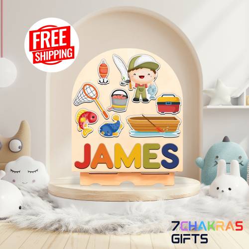 Fishing Name Puzzle Themed Puzzle for Baby Birthday Present or Learning Tool Great Baby Shower Gift Birthday Gift Personalized Christmas