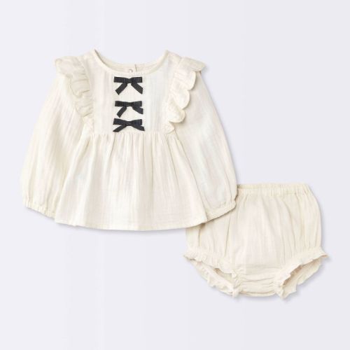 Baby Girls' Bow Ruffle Top and Bloomer Set - Cloud Island™ Off-White 18M