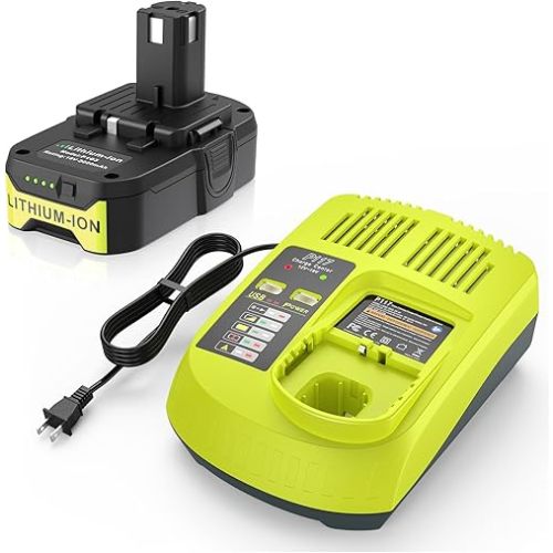 P103 18V 3000mAh Replacement Battery P117 12V-18V Battery Charger for Ryobi Compatible with P100 P102 P104 P105 P107 P108 P109 P190 Charger for Ryobi Lithium-Ion/NiCad/NiMh