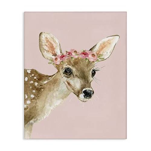 Stupell Home Decor Baby Deer Flower Crown Canvas Wall Art
