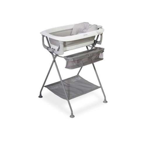 Primo SquishSplash Collapsible Baby Bath & Folding Stand With Ergonomic Infant Cushion for Newborns & Toddlers - Complete Bathing Station - Compact Space Saving Design, Ages 0-24 Months