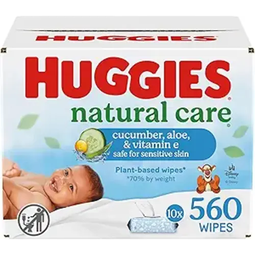 Huggies Natural Care Cucumber, Aloe and Vitamin E Baby Wipes, Hypoallergenic, Scented, 10 Flip-Top Packs (560 Wipes Total), Packaging May Vary