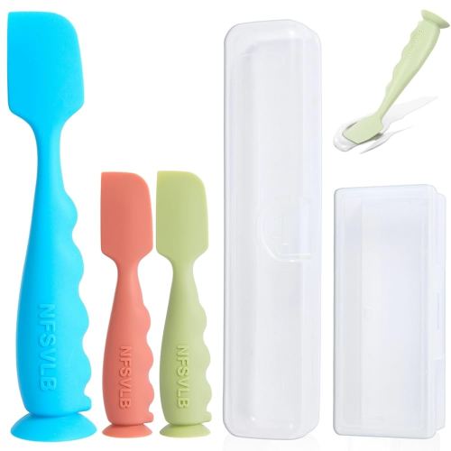 Baby Diaper Cream Spatula with Case,1 Large 2 Mini Diaper Spatula with 2 Case,Butt spatula Baby Diaper Cream Applicator, Soft Butt Paste Spatulas Diaper Rash spatulas with Cases Blue Green Red