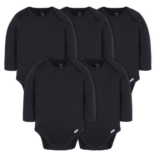 Gerber Onesies Brand Long Sleeve Bodysuits Solid Black, 3-6 Months - 24 Months, 5-Piece