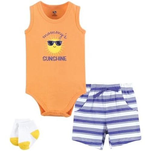 Hudson Baby Unisex Baby Bodysuit, Short and Sock, 3-Piece Set