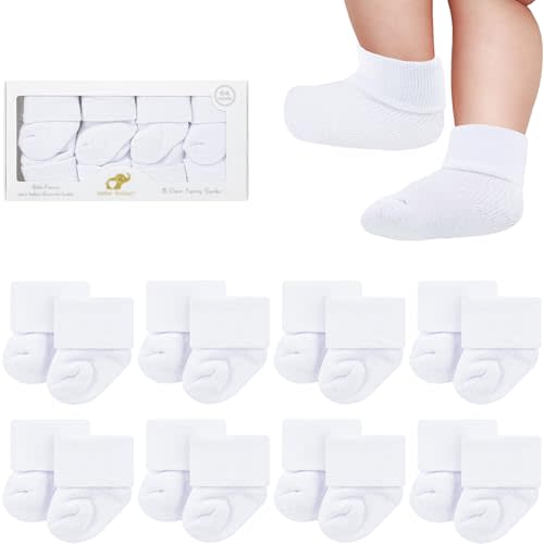 BEBE FAVOUR 8 Pairs Newborn Socks Thick Cotton Terry Turn Cuff Baby Socks 0-6 Months Cute Gifts for Preemie Infant Girl Boy
