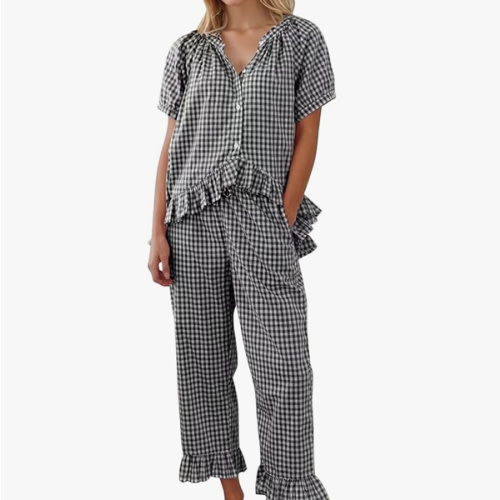 COZYPOIN Womens Gingham Pajama Set