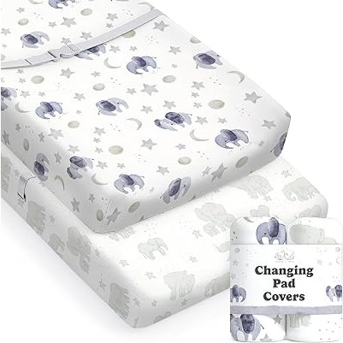 Baby Changing Pad Cover 2-Pack for Boys, Girls (Watercolor Elephant) - Premium Fitted Sheets Baby Diaper Changing Table Cover - Buttery Soft Cotton Blend