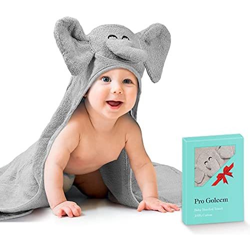 Pro Goleem Elephant Baby Bath Towel Soft Cotton Baby Hooded Towel for Boys Girls, Perfect Newborn Baby Registry Gifts for Babies,Infant,Toddlers, 30x30 Inches